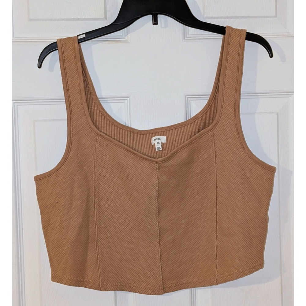 Aerie Ribbed Corset Seam Cropped Tank Top Tan XXL